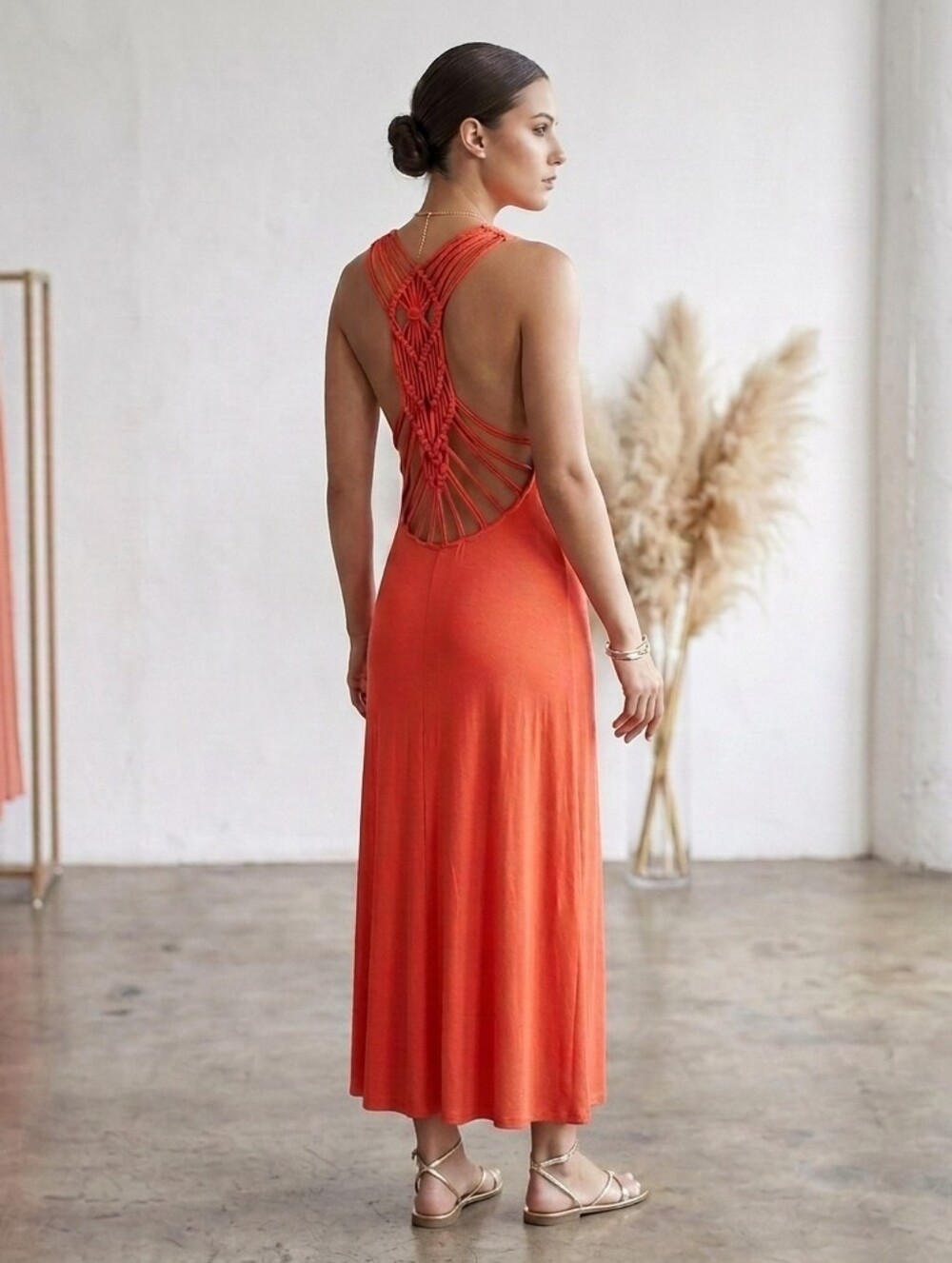 GUESS JEANS jersey maxi jersey dress In Orange  - Size Medium